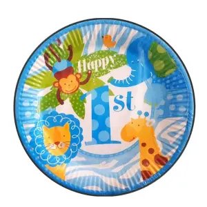 Neşeli Hayvanlar 1 Yaş Mavi 8'li Karton Tabak