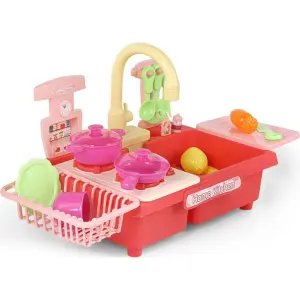 Pilli Mutfak Lavabosu Oyun Seti - Kırmızı