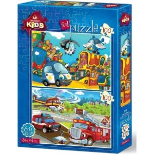 Art Kids Puzzle Polis ve İtfaiye 2 İn 1 100 Parça 4516