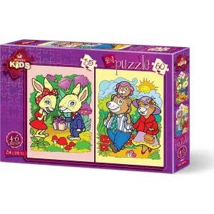 Art Kids Puzzle Tavşanlar ve Ayı Ailesi 2 İn 1 35+60 Parça 4498