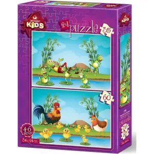 Art Kids Puzzle Hayvanlar ve Yavruları 2 İn 1 35+60 Parça 4496