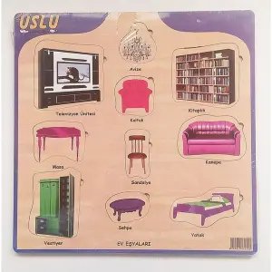 Uslu Eğitici Ahşap Puzzle Ev Eşyaları
