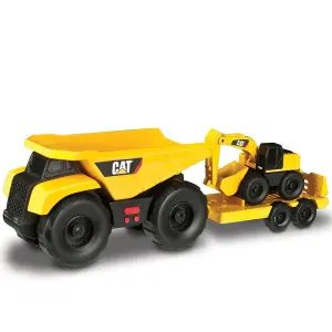 Cat Mini İş Makinesi Sesli ve Işıklı Damperli Kamyon ve Ekskavatör 2'li Set