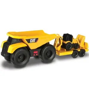 Cat Mini İş Makinesi Sesli ve Işıklı Damperli Kamyon ve Dozer 2'li Set